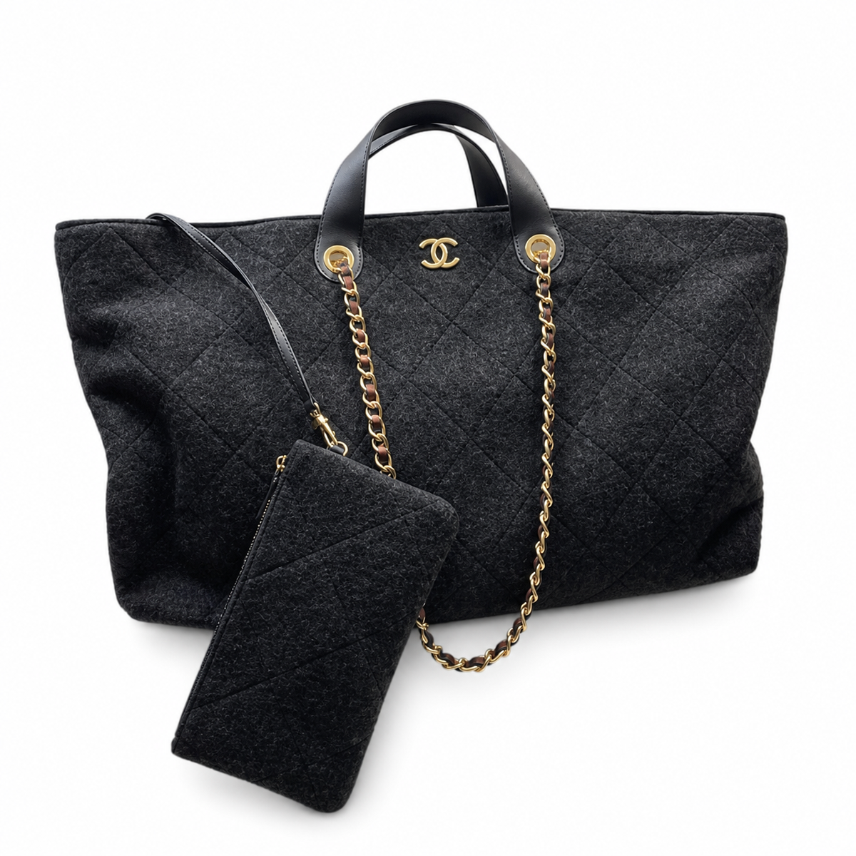 Chanel Black Quilted Tote with Pouch