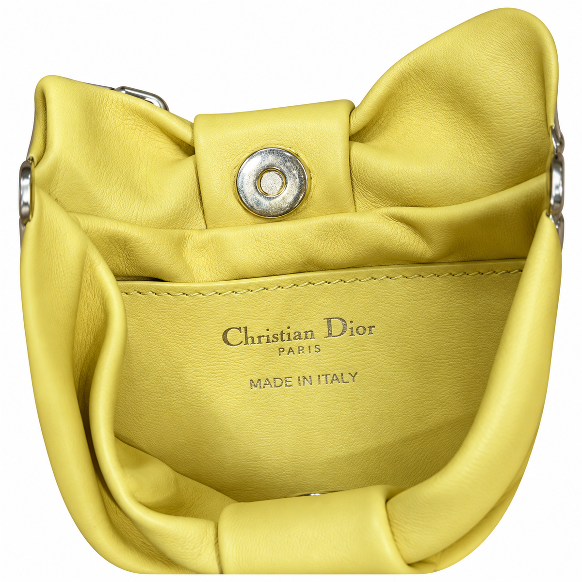 Dior Bow Clutch in Lemon Yellow Satin Leather with Gold Zip Closure