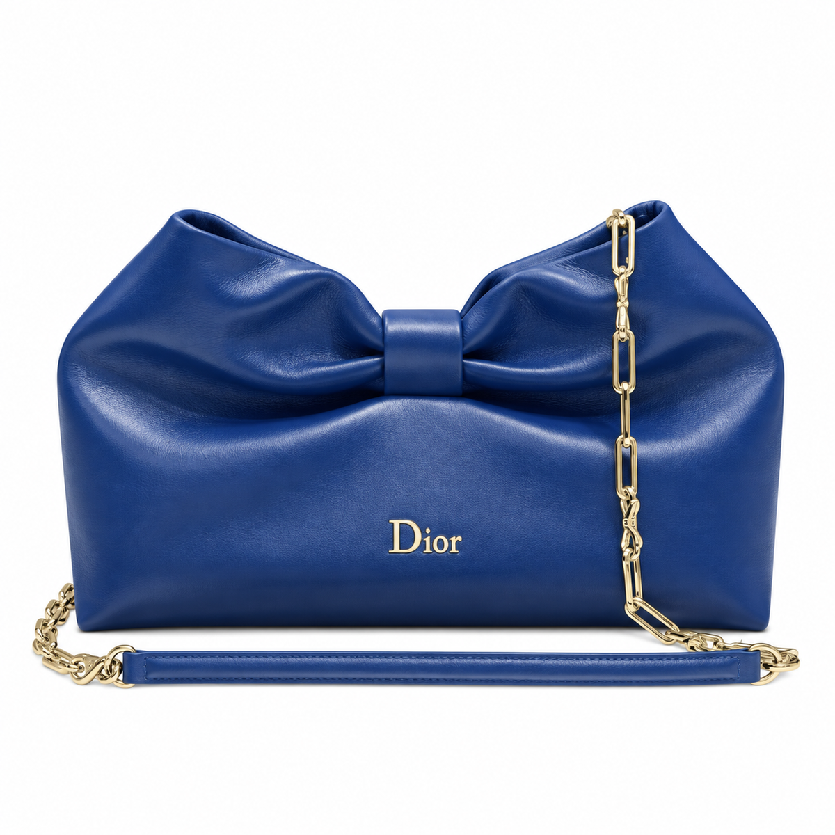 Dior Bow Bag in Royal Blue Lambskin Leather with Antique Gold Chain