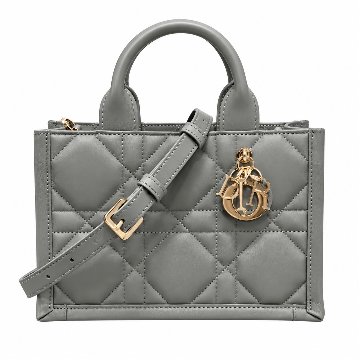 Dior Lady D-Joy Bag in Stone Grey Cannage Leather with Gold CD Charm