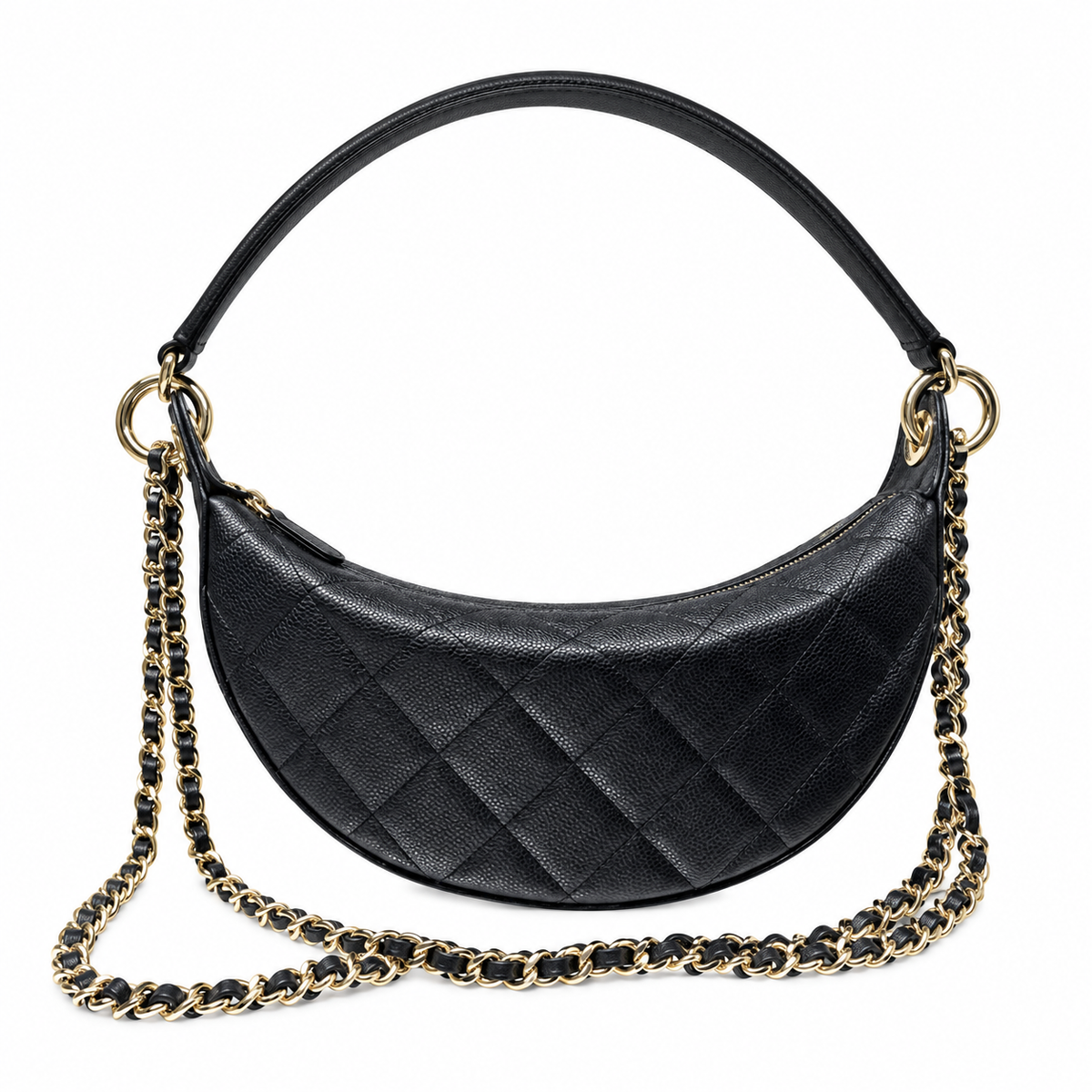Chanel Black Quilted Caviar Half Moon Bag Gold Chain