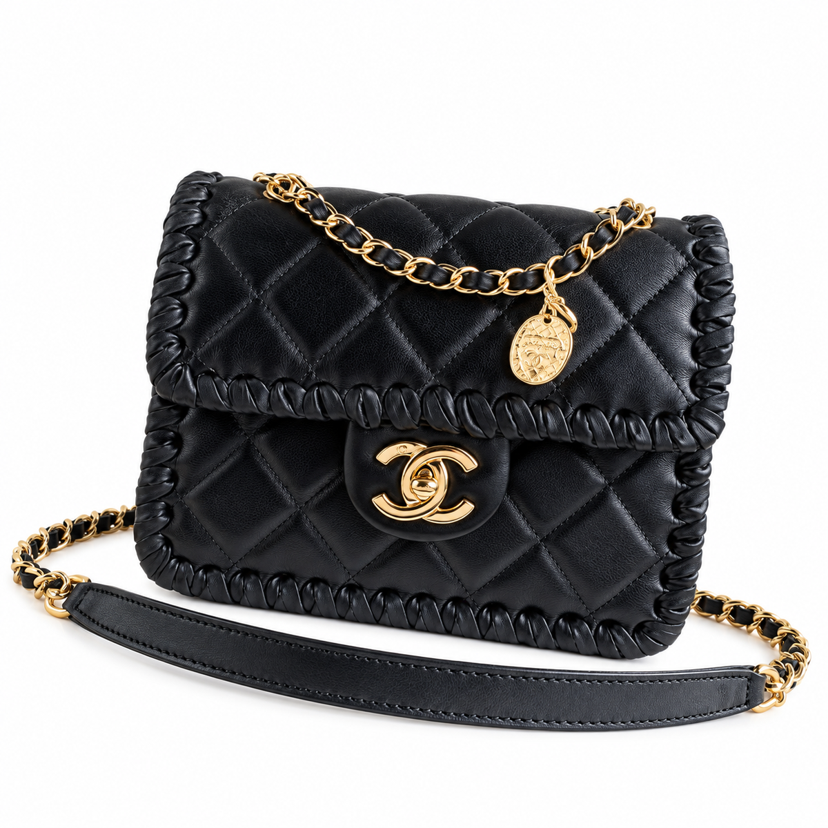 Chanel Black Quilted Flap Bag with Braided Edge