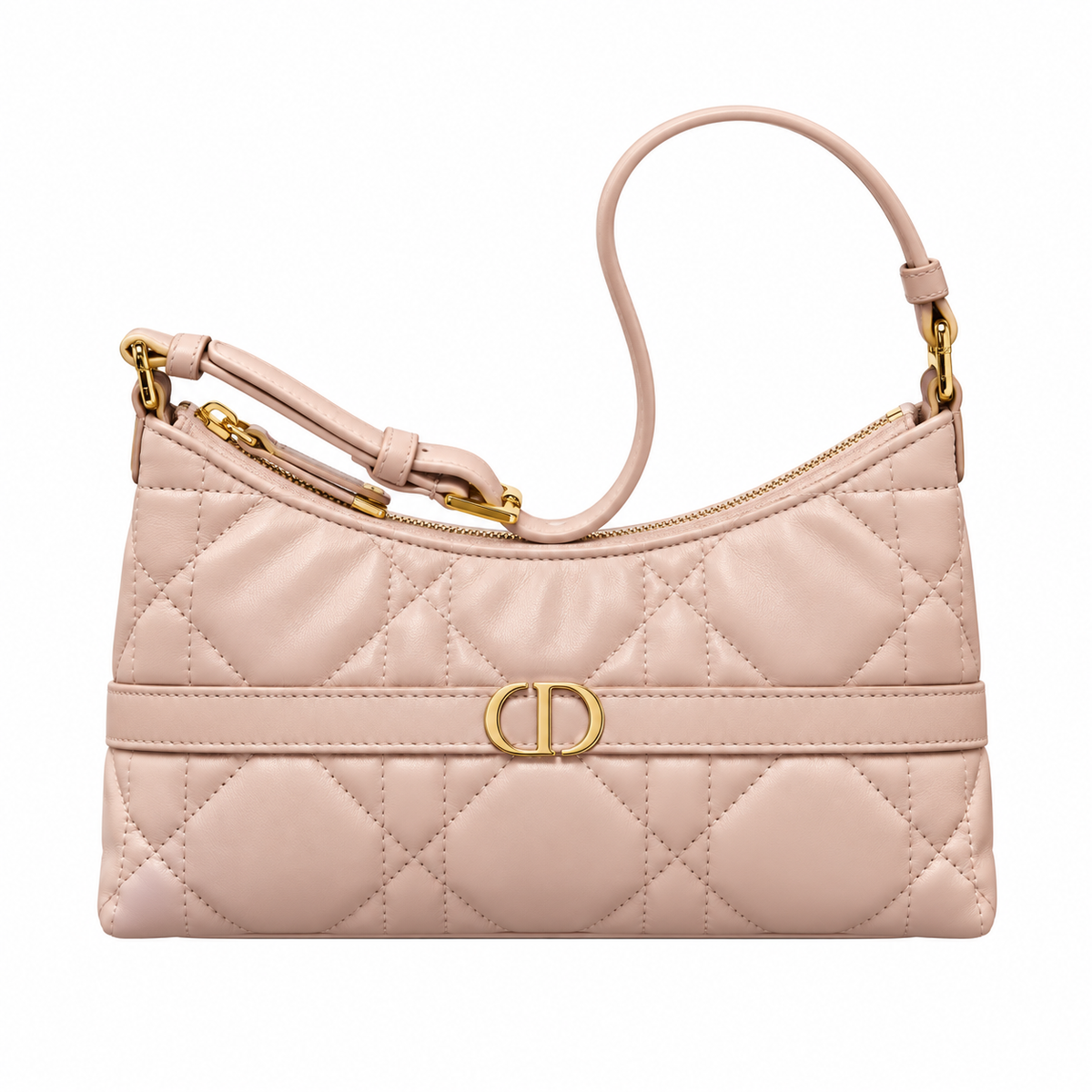 Dior Caro Cannage Quilted Slim Shoulder Bag in Off-White with CD Clasp