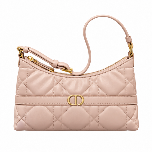 Dior Caro Cannage Quilted Slim Shoulder Bag in Off-White with CD Clasp