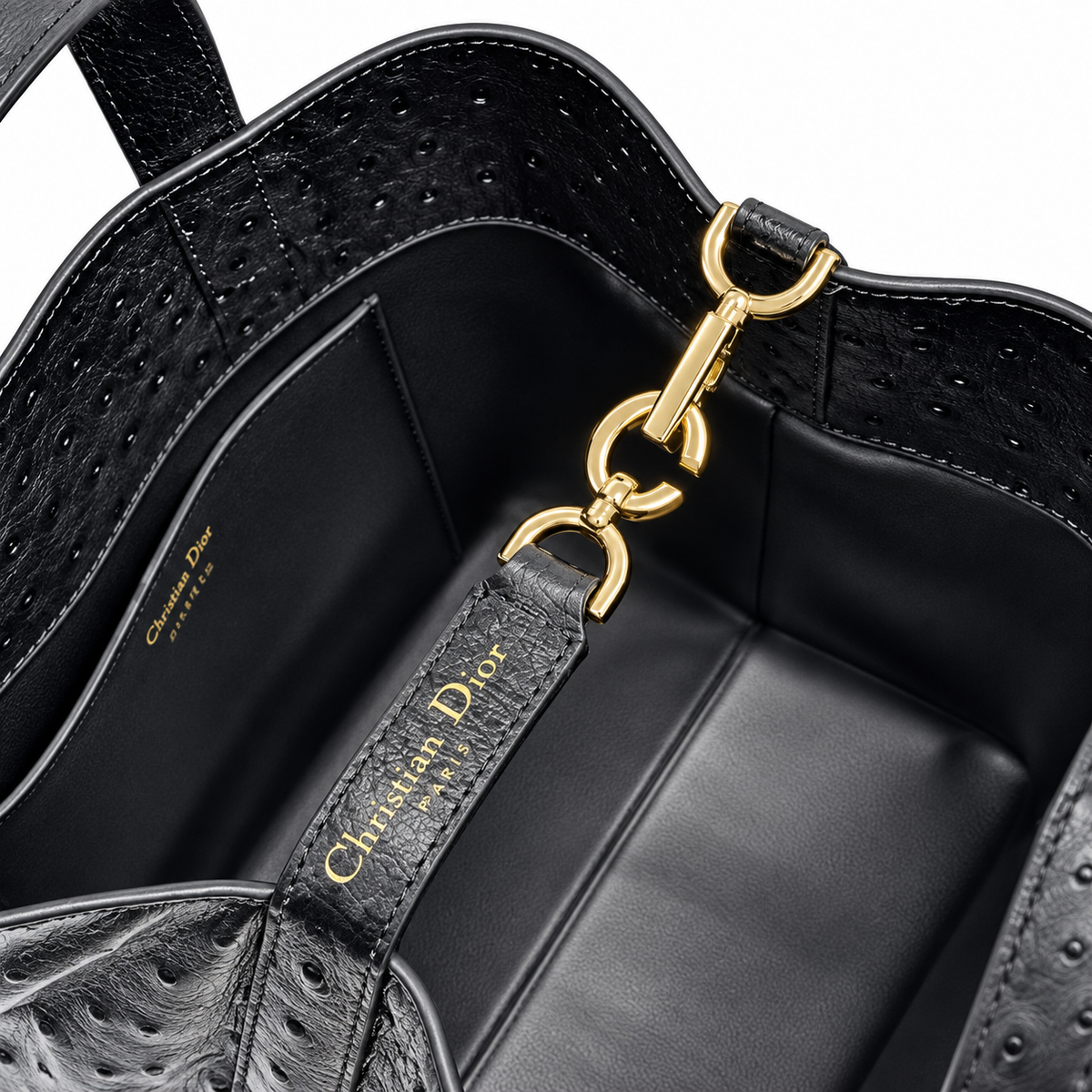 Dior Toujours Mini Tote in Black Ostrich-Embossed Leather with CD Charm