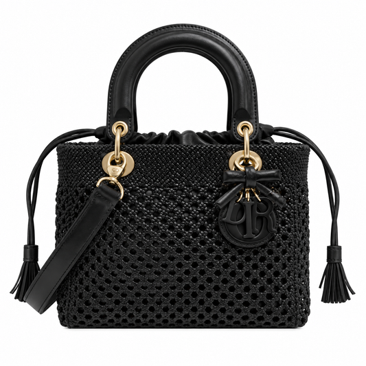 Lady Dior Medium Woven Leather Bag in Black with Gold CD Hardware