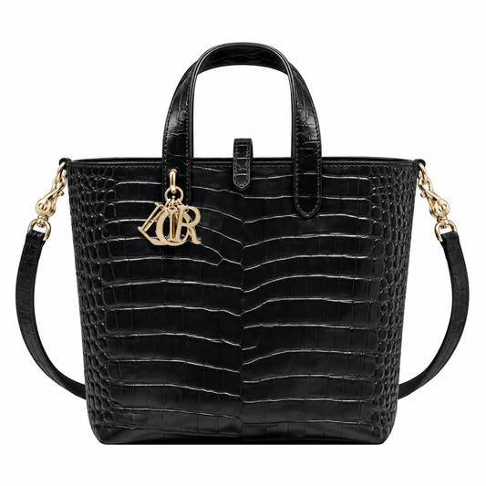 Dior Toujours Bag in Black Croc-Embossed Leather with Matte Hardware