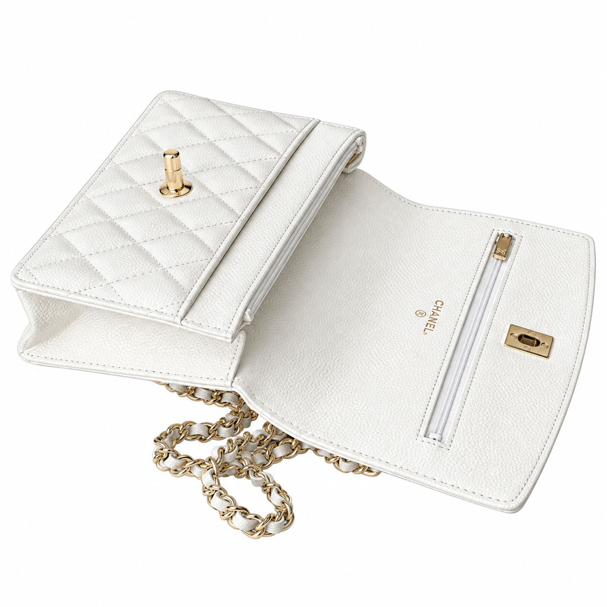 Chanel White Caviar Quilted Mini Top Handle Flap Bag