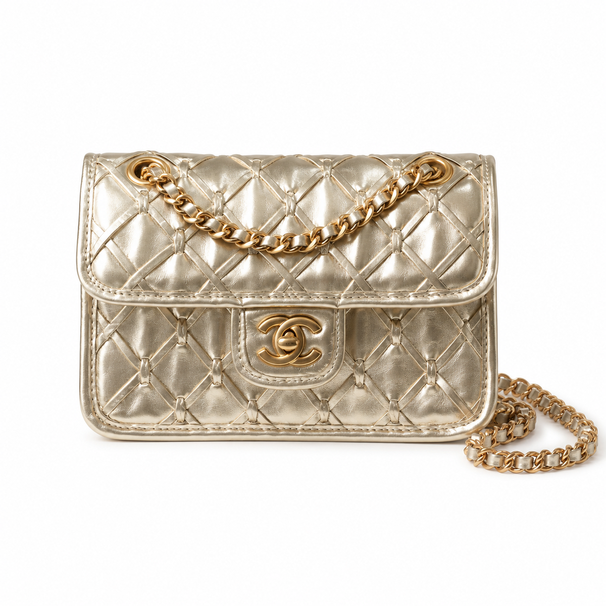 Chanel 2.55 Reissue Mini Flap Bag in Champagne Gold Metallic Leather