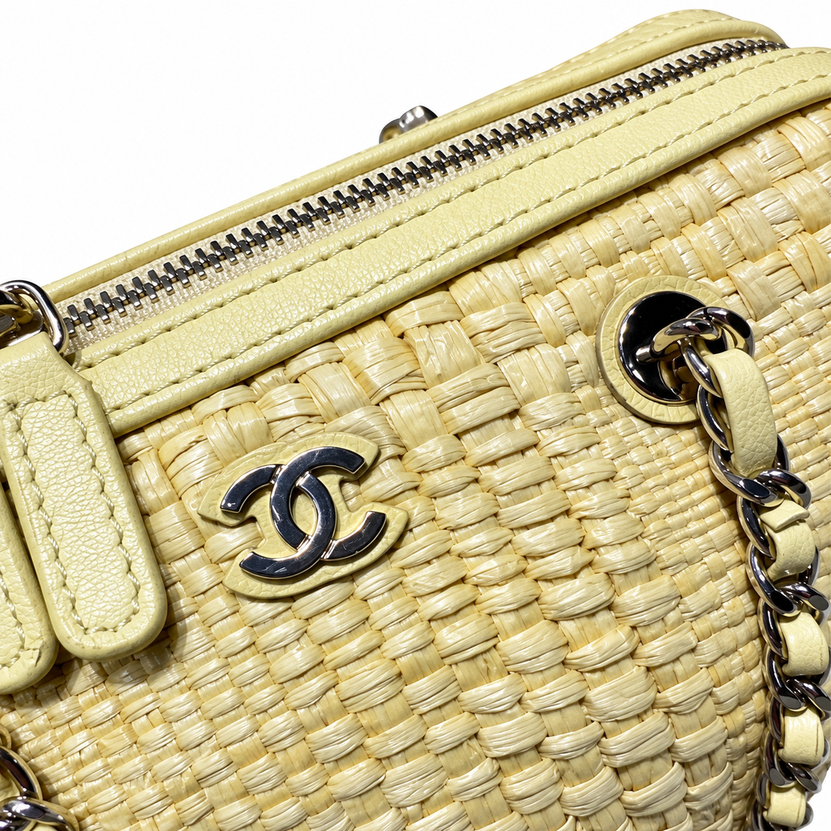 Chanel Lemon Yellow Woven Raffia Small Vanity Case