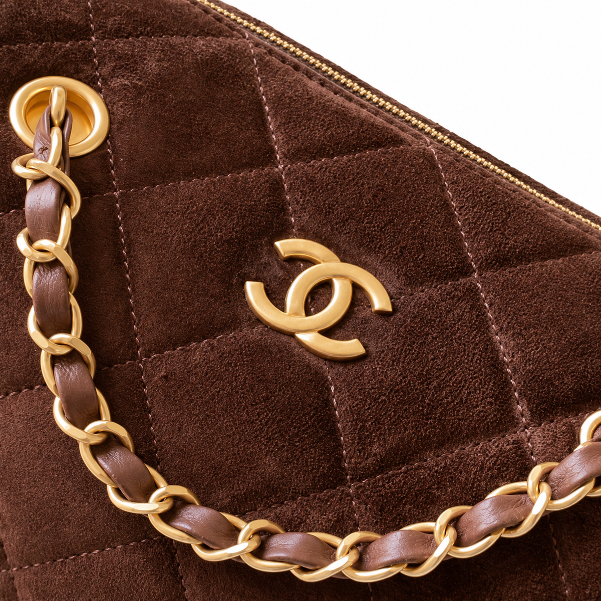 Chanel Quilted Dark Brown Suede Camera Bag with Gold CC Logo