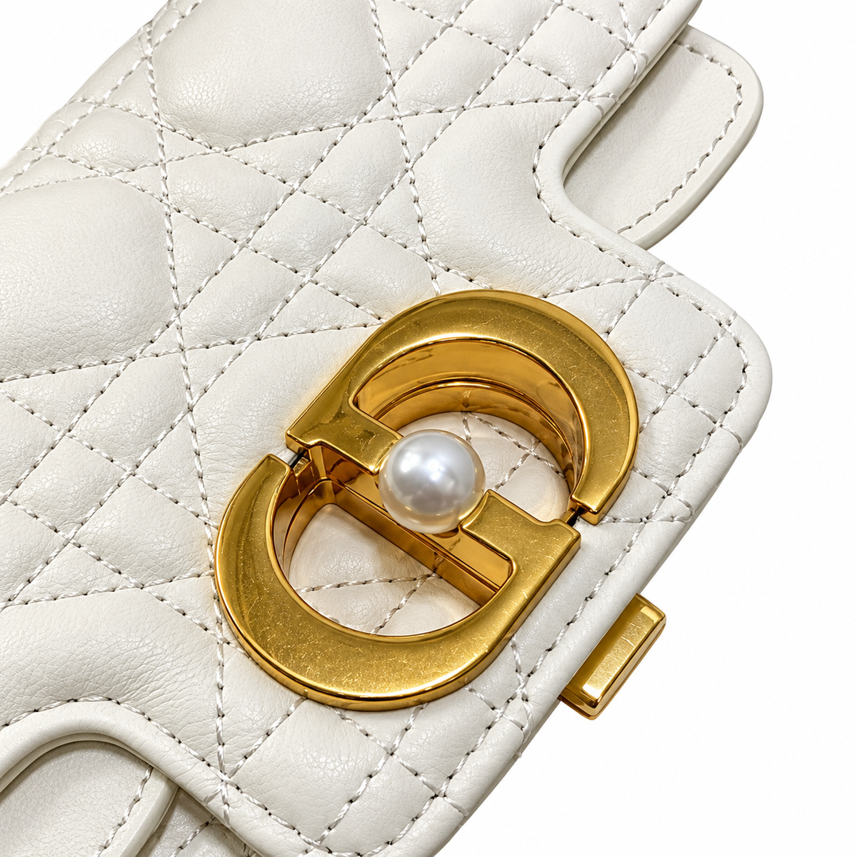 Dior Small Jouis Flap Bag in White with Pearl Chain Strap