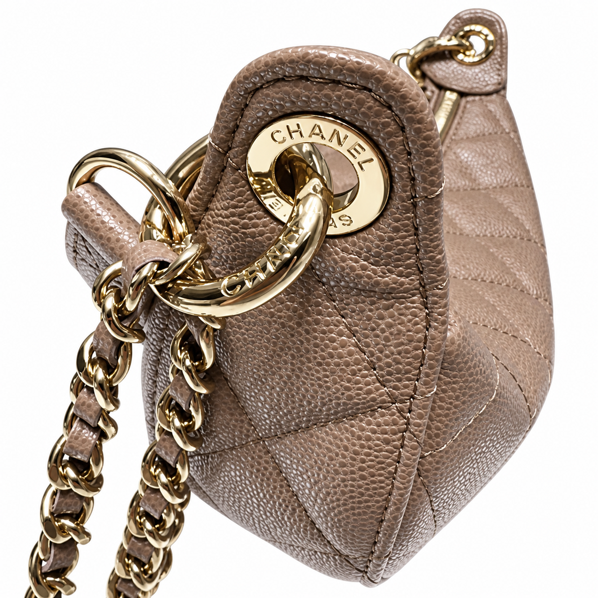 Chanel Taupe Quilted Caviar Half Moon Bag with Chain