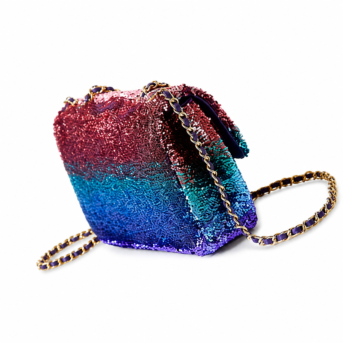 Chanel Classic Flap Bag in Rainbow Ombre Sequin with Gold CC Lock
