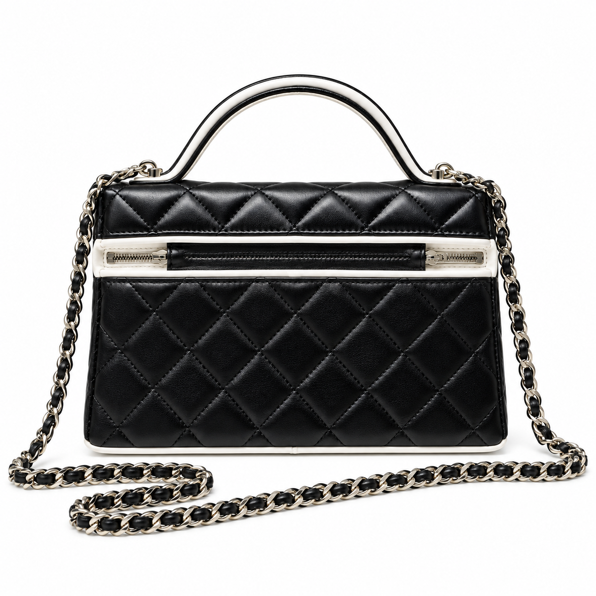 Chanel Black White Quilted Vanity Case with Chain