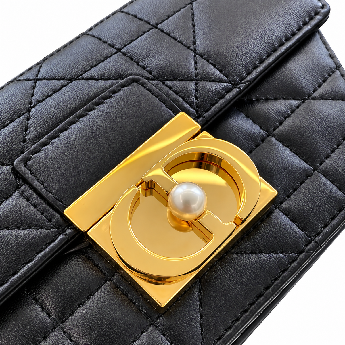 Dior Black Caro Cannage Pearl CD Lock Bag