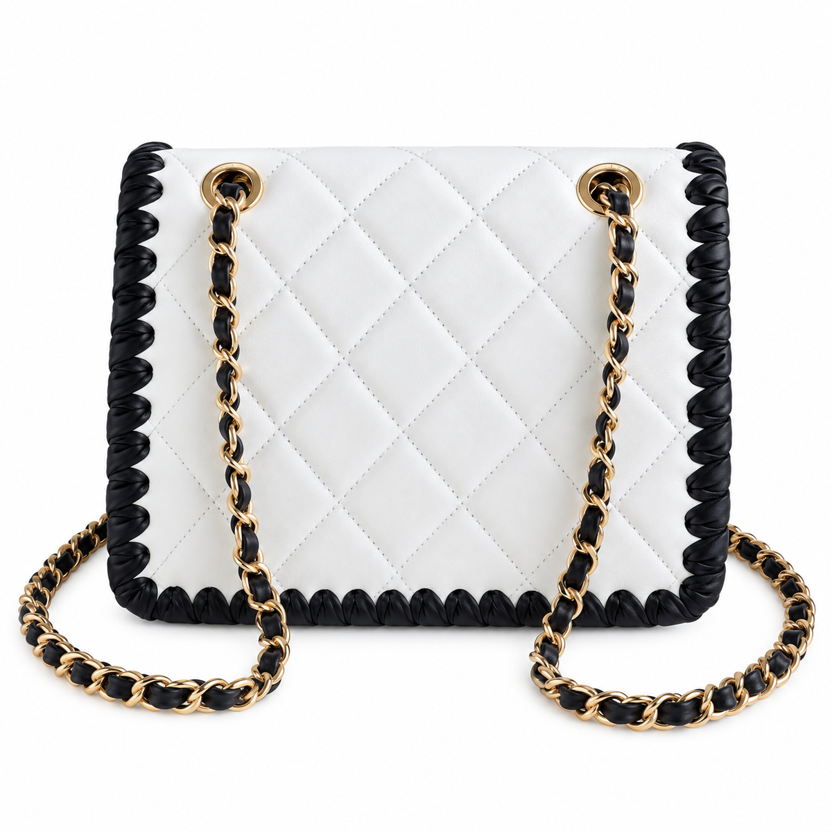 Chanel White Quilted Flap Bag with Black Braided Edge