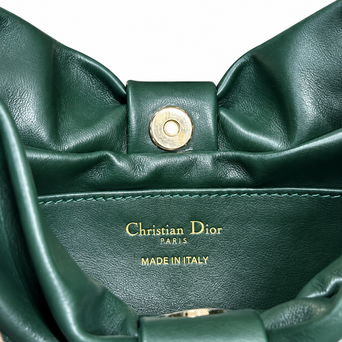 Dior Bow Bag in Forest Green Lambskin Leather with Gold Ring Hardware