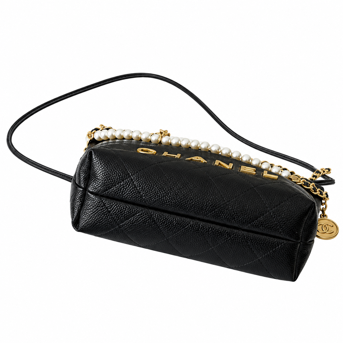 Chanel Black Quilted 22 Mini Bag with Pearl Chain