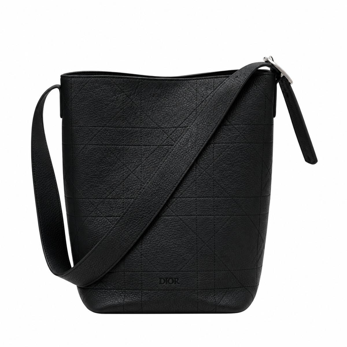 Dior Cannage Grained Leather Large Hobo Bag with Oval Medallion in Black
