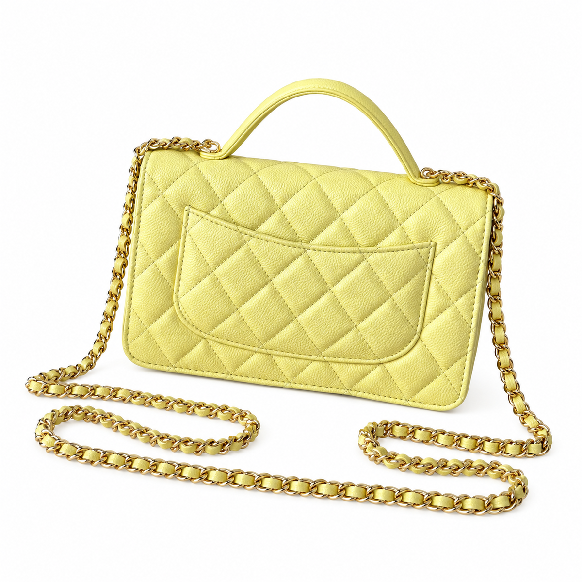 Chanel Yellow Caviar Quilted Mini Top Handle Flap Bag