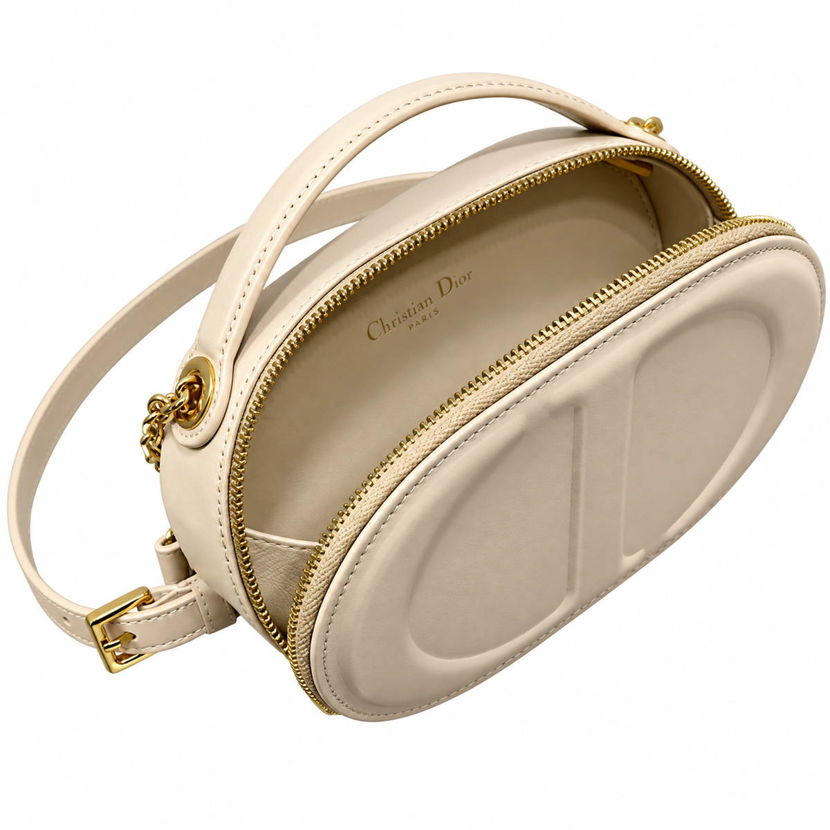 Dior Beige Oval CD Embossed Chain Bag