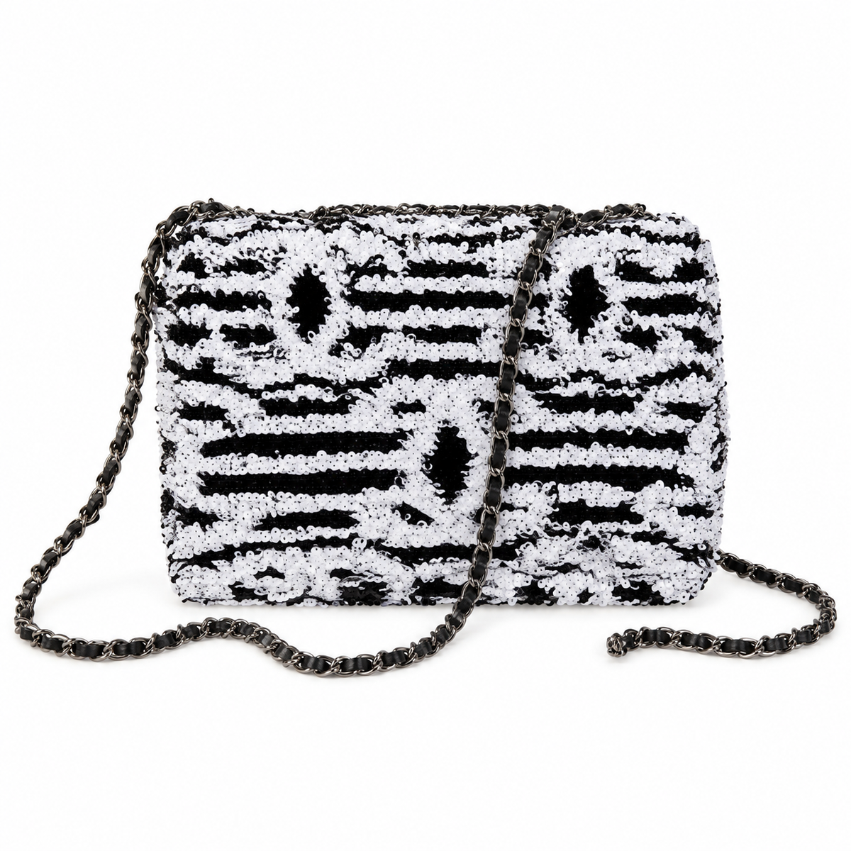 Chanel Zebra Print Sequin Classic Flap Bag with Gunmetal Chain