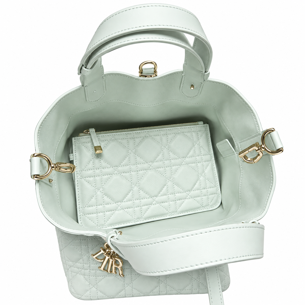 Dior Quilted Cannage Bucket Top Handle Bag with Removable Strap