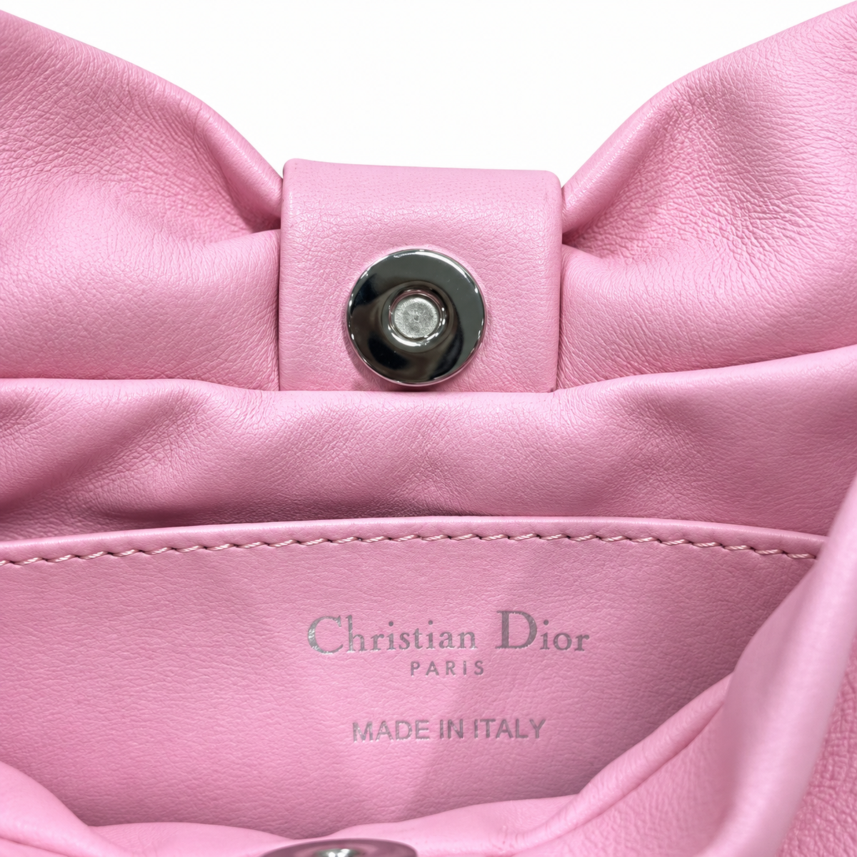 Dior Bow Bag in Baby Pink Matte Lambskin with Silver Chain Strap