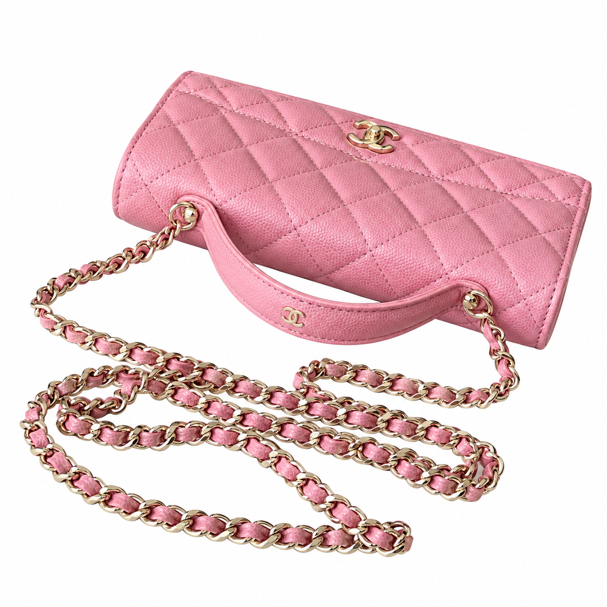 Chanel Pink Caviar Quilted Mini Top Handle Flap Bag
