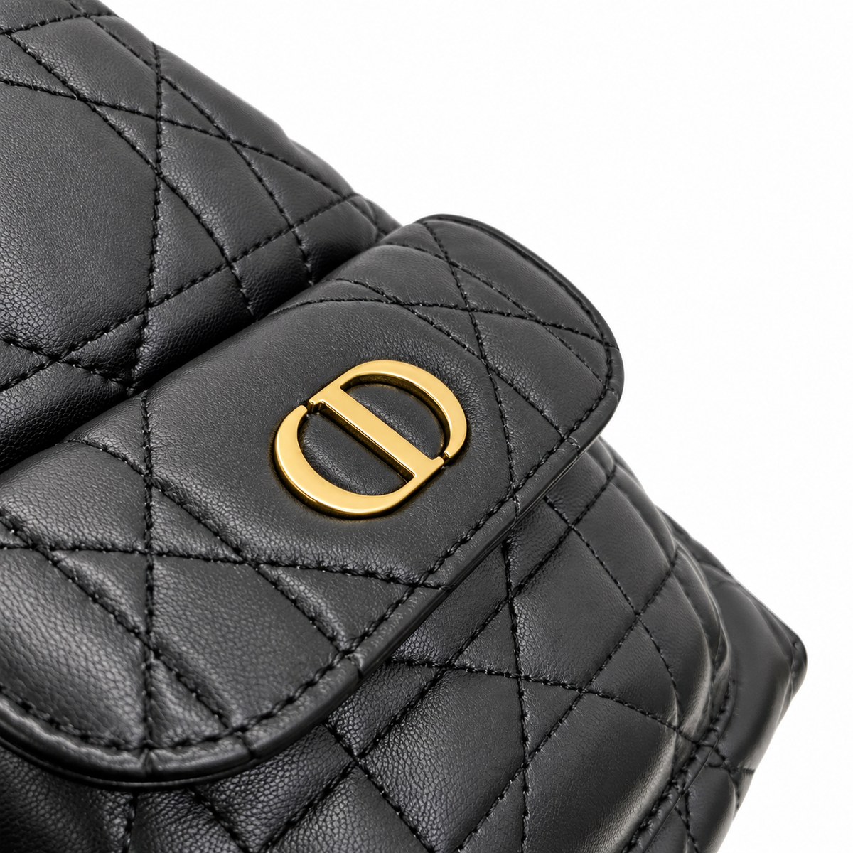 Dior Caro Bucket Bag in Black Cannage Leather with Gold CD Clasp