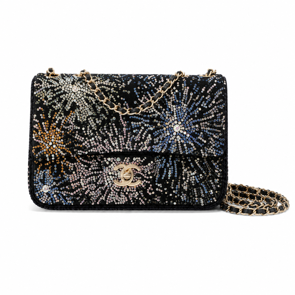 Chanel Firework Crystal Embellished Classic Flap Bag with Gold CC Lock