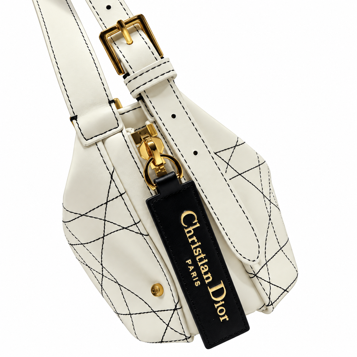 Dior Vibe Hobo Bag in White with Black Cannage Stitching