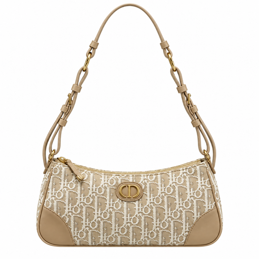 Dior Oblique Jacquard Zip Pochette in Beige with Adjustable Strap