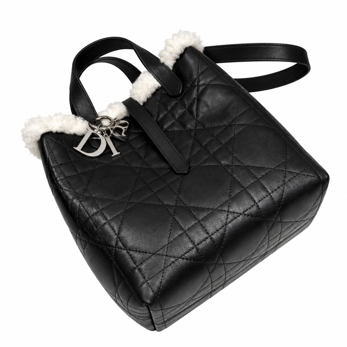 Dior Toujours Bag in Black Cannage Leather with Shearling Interior