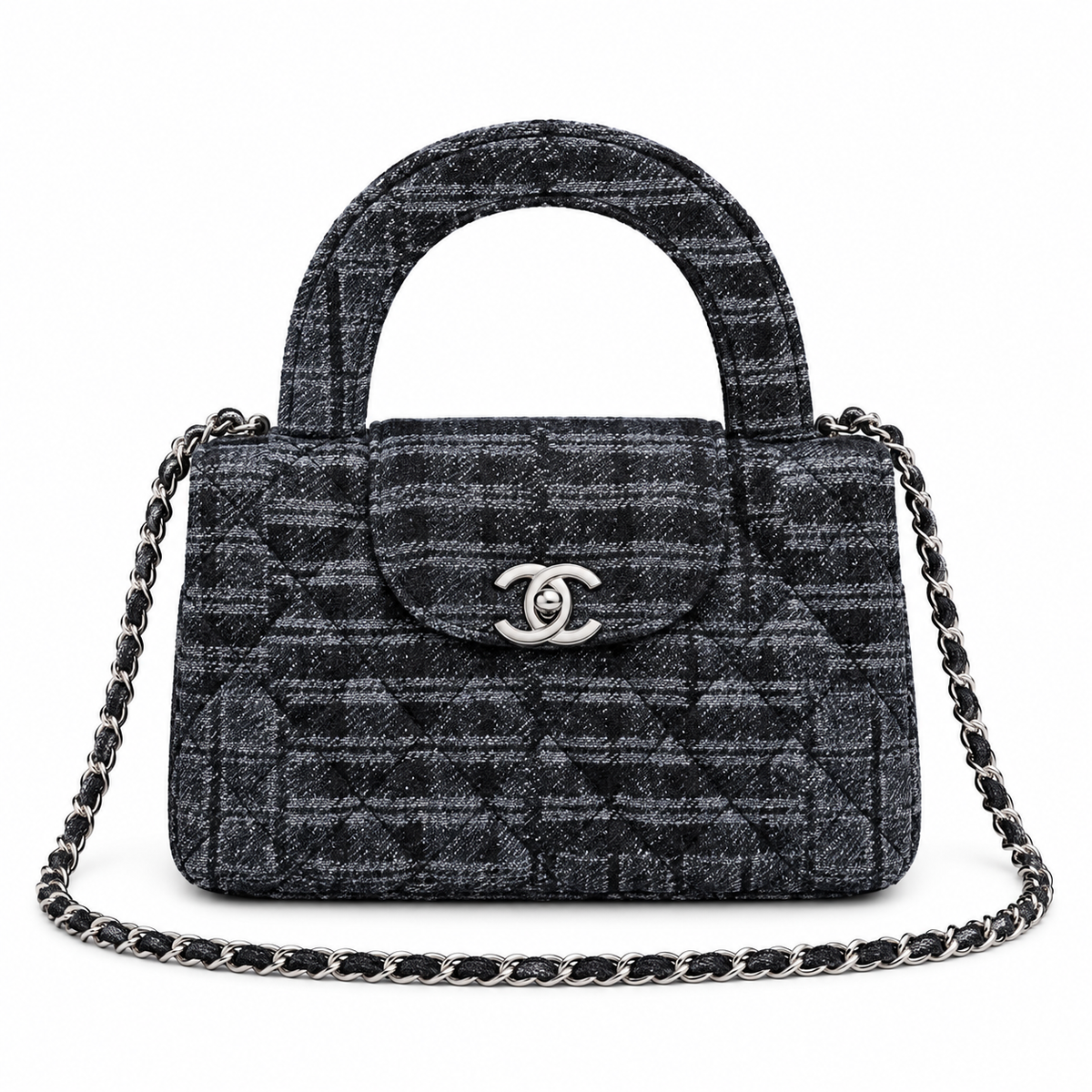 Chanel Dark Denim Quilted Mini Top Handle Flap Bag