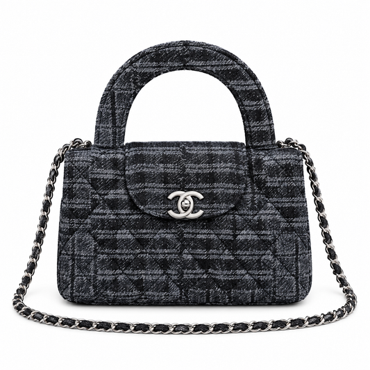 Chanel Dark Denim Quilted Mini Top Handle Flap Bag