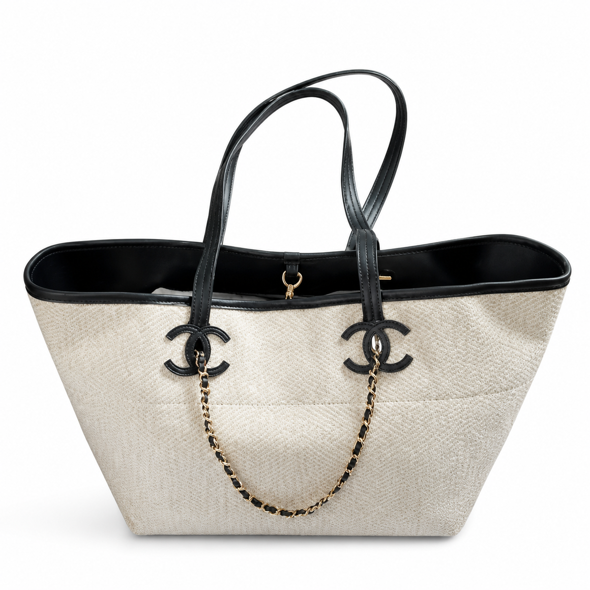 Chanel Cream Textured Tote with Chain Detail