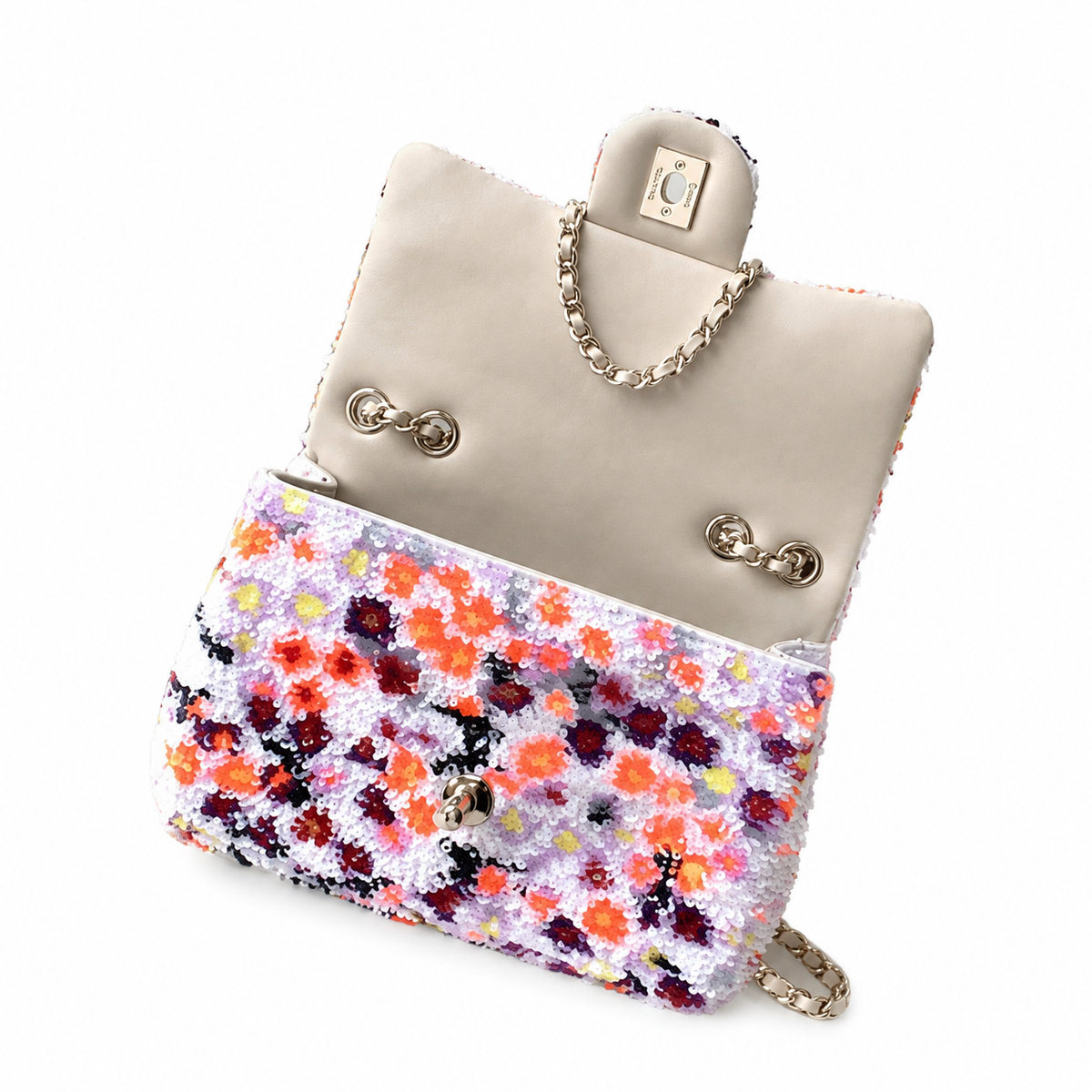 Chanel Classic Flap Bag in Floral Sequin Print with Gold CC Lock