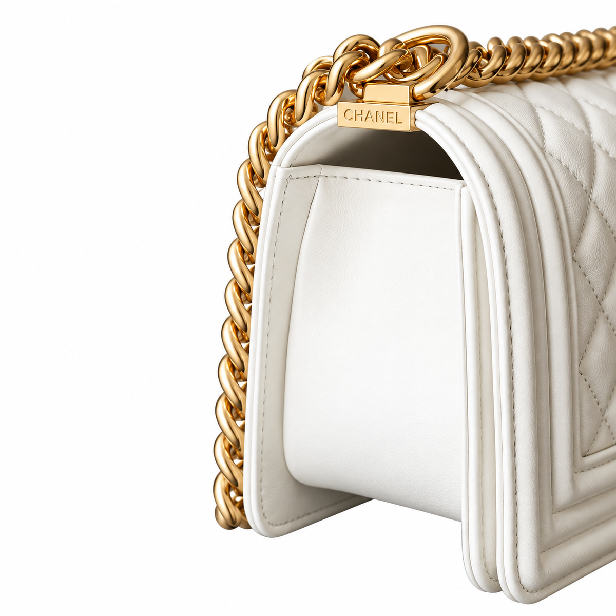 Chanel White Quilted Lambskin Medium Boy Bag