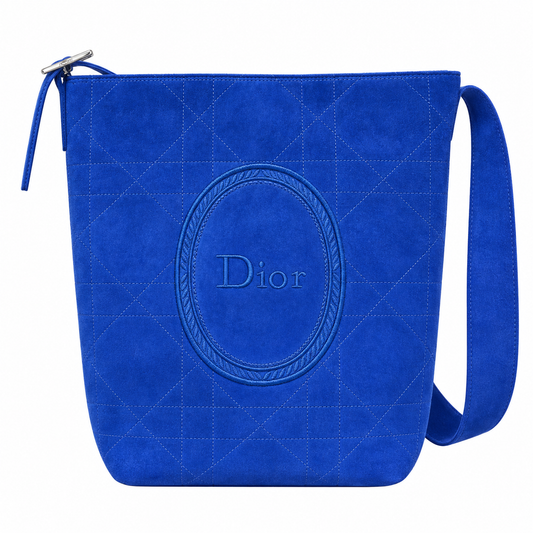 Dior Cannage Quilted Suede Large Hobo Shoulder Bag in Royal Blue
