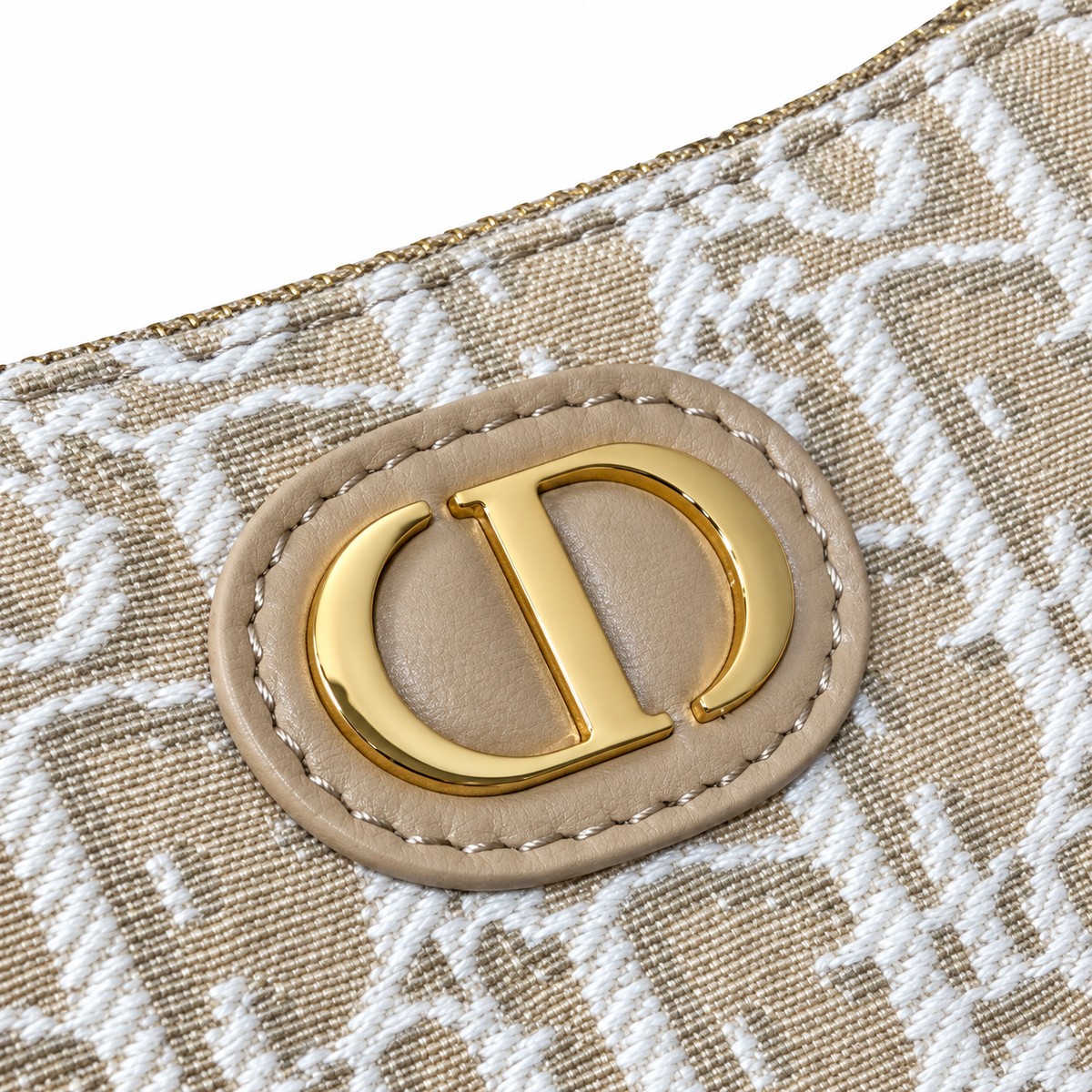 Dior Oblique Jacquard Zip Pochette in Beige with Adjustable Strap