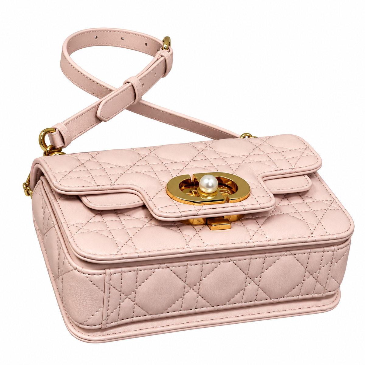Dior Small Jouis Flap Bag in Nude Pink with Pearl Chain Strap
