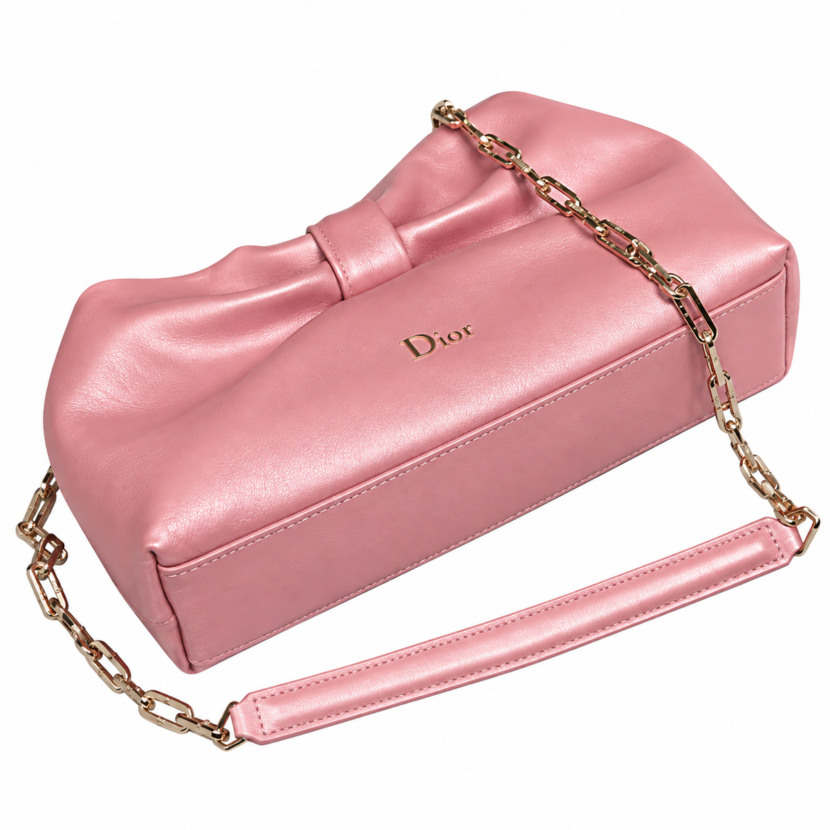 Dior Bow Bag in Baby Pink Lambskin Leather with Gold Chain Strap