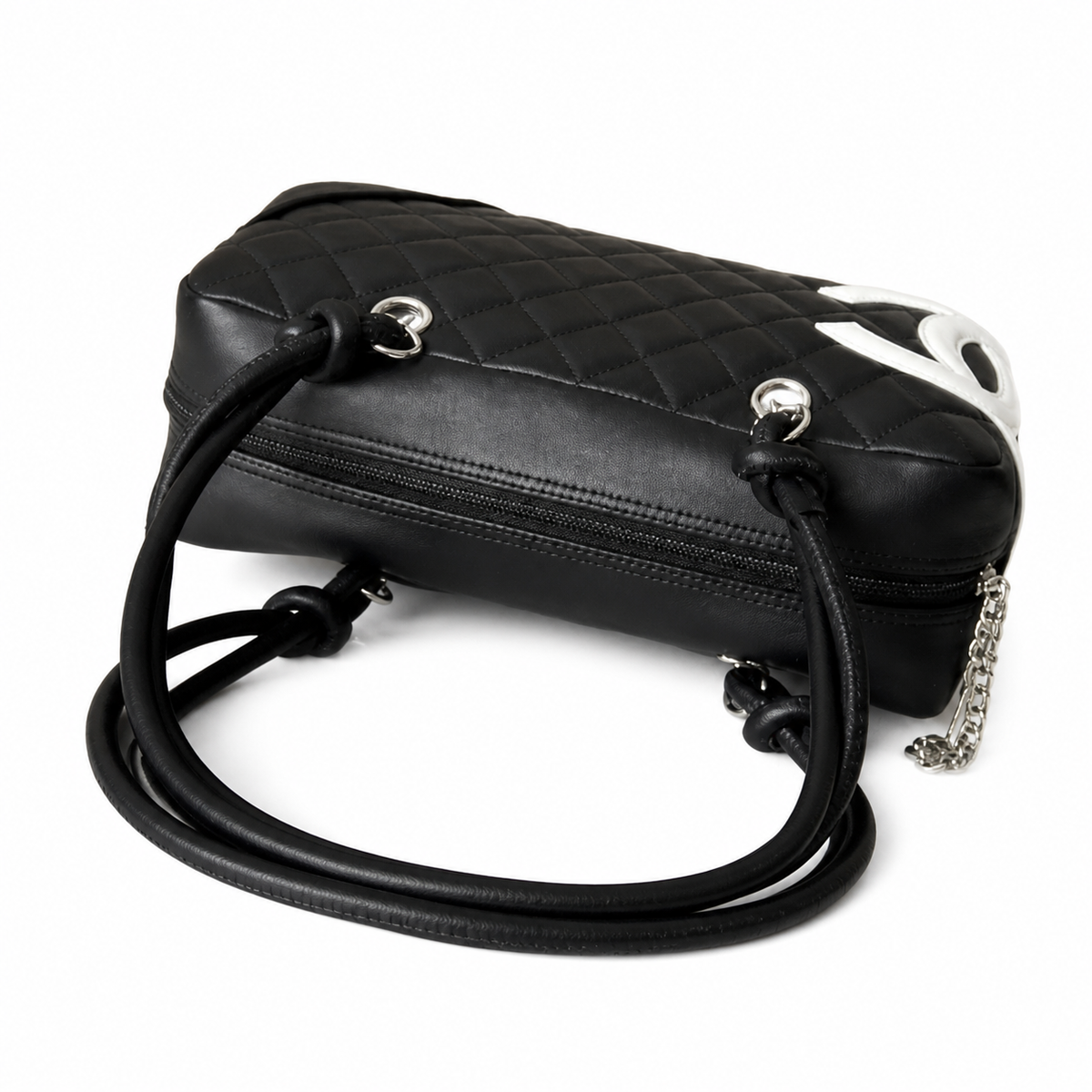 Chanel Black Quilted Bowler Bag with White CC