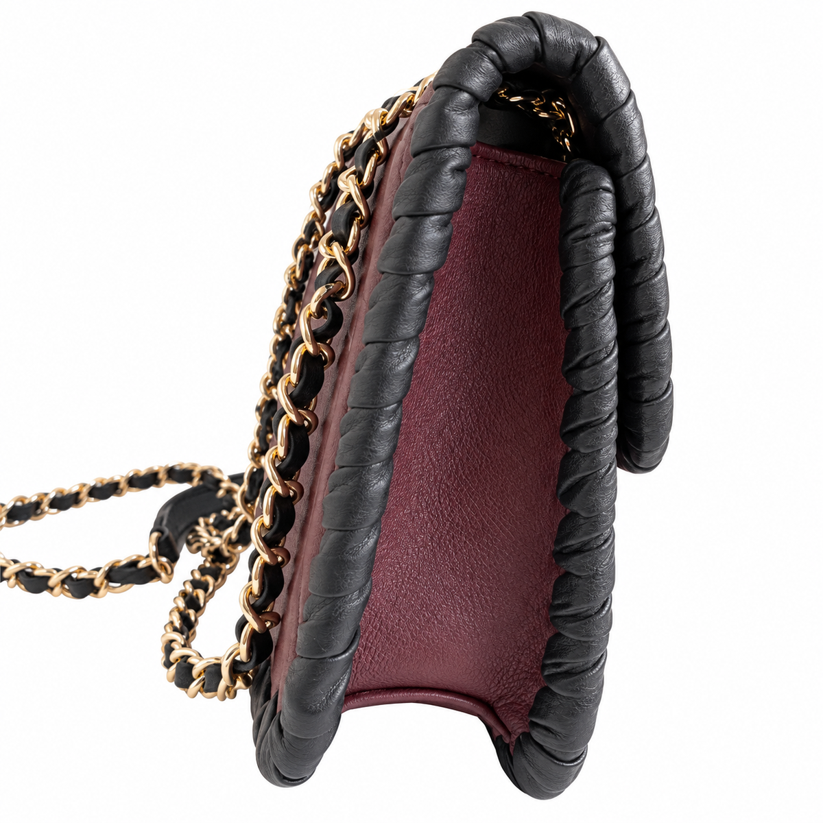 Chanel Burgundy Quilted Flap Bag with Black Braided Edge