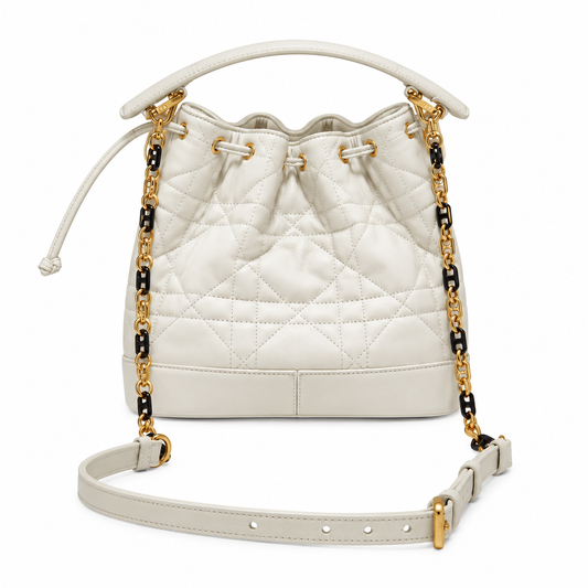 Dior Jolie Bucket Bag in White with Gold Drawstring Hardware
