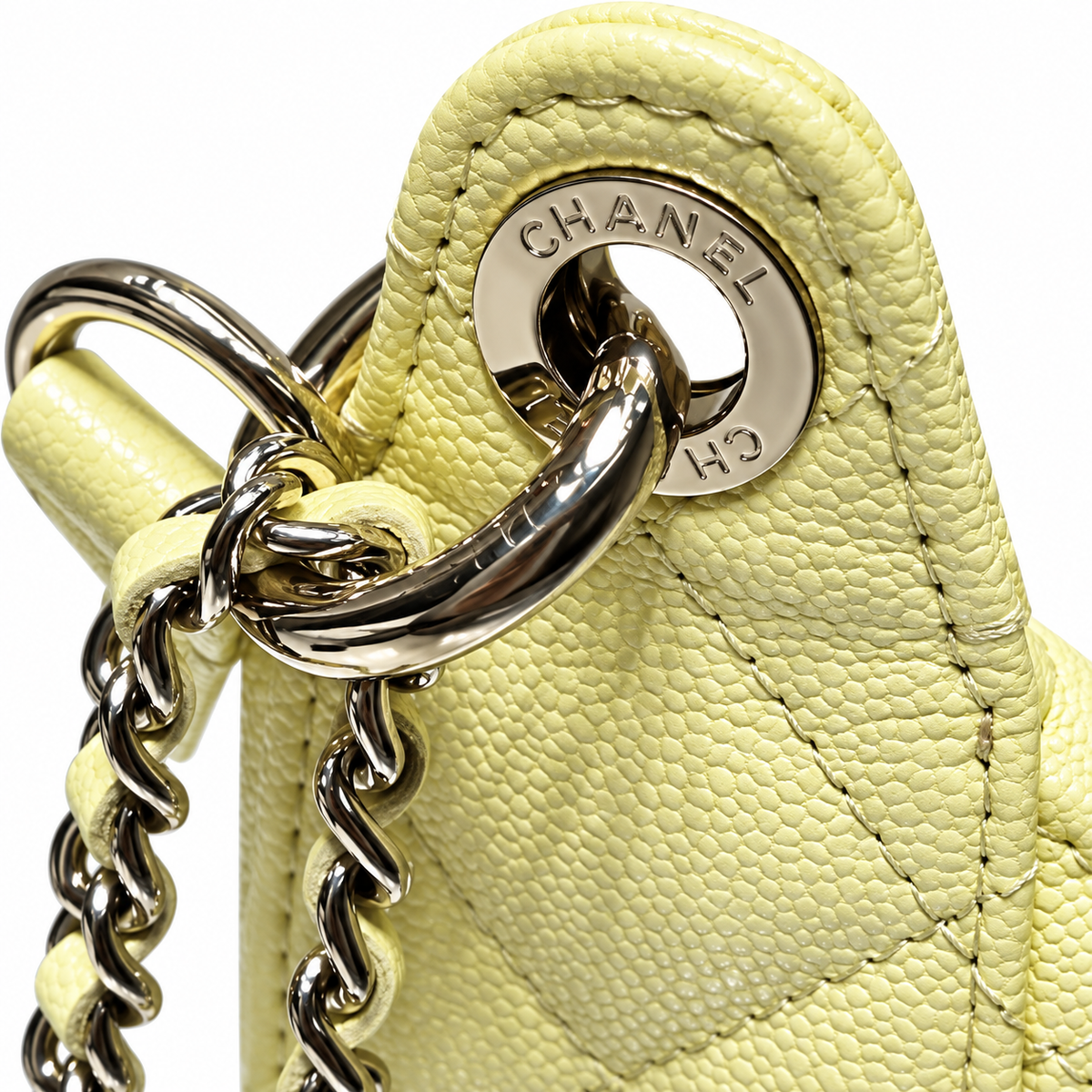 Chanel Lemon Yellow Quilted Caviar Half Moon Bag