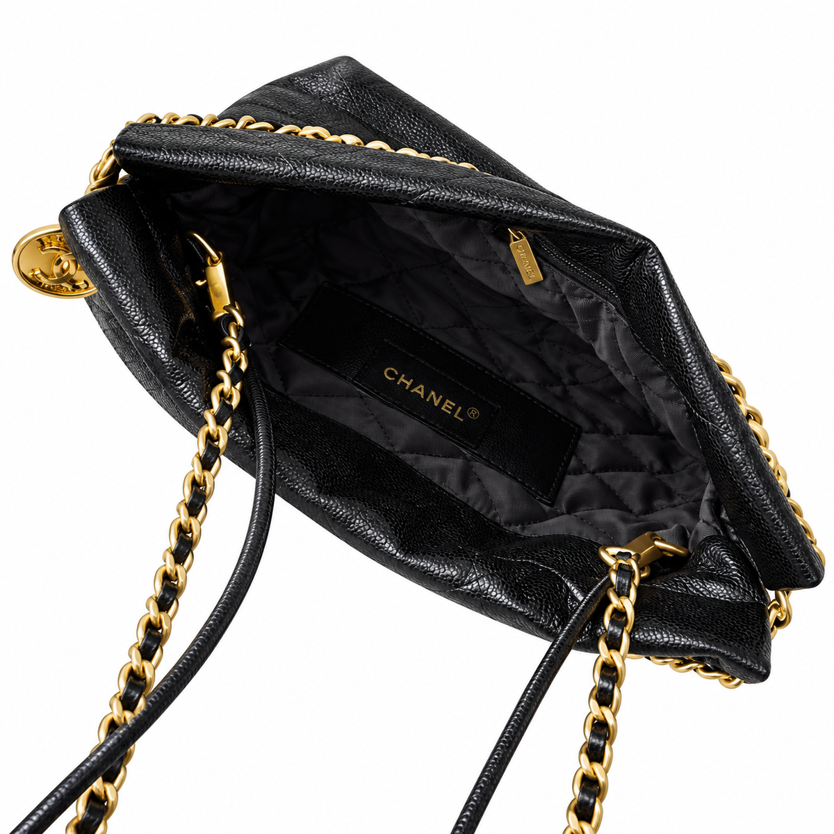Chanel Black Quilted 22 Mini Bag with Pearl Chain