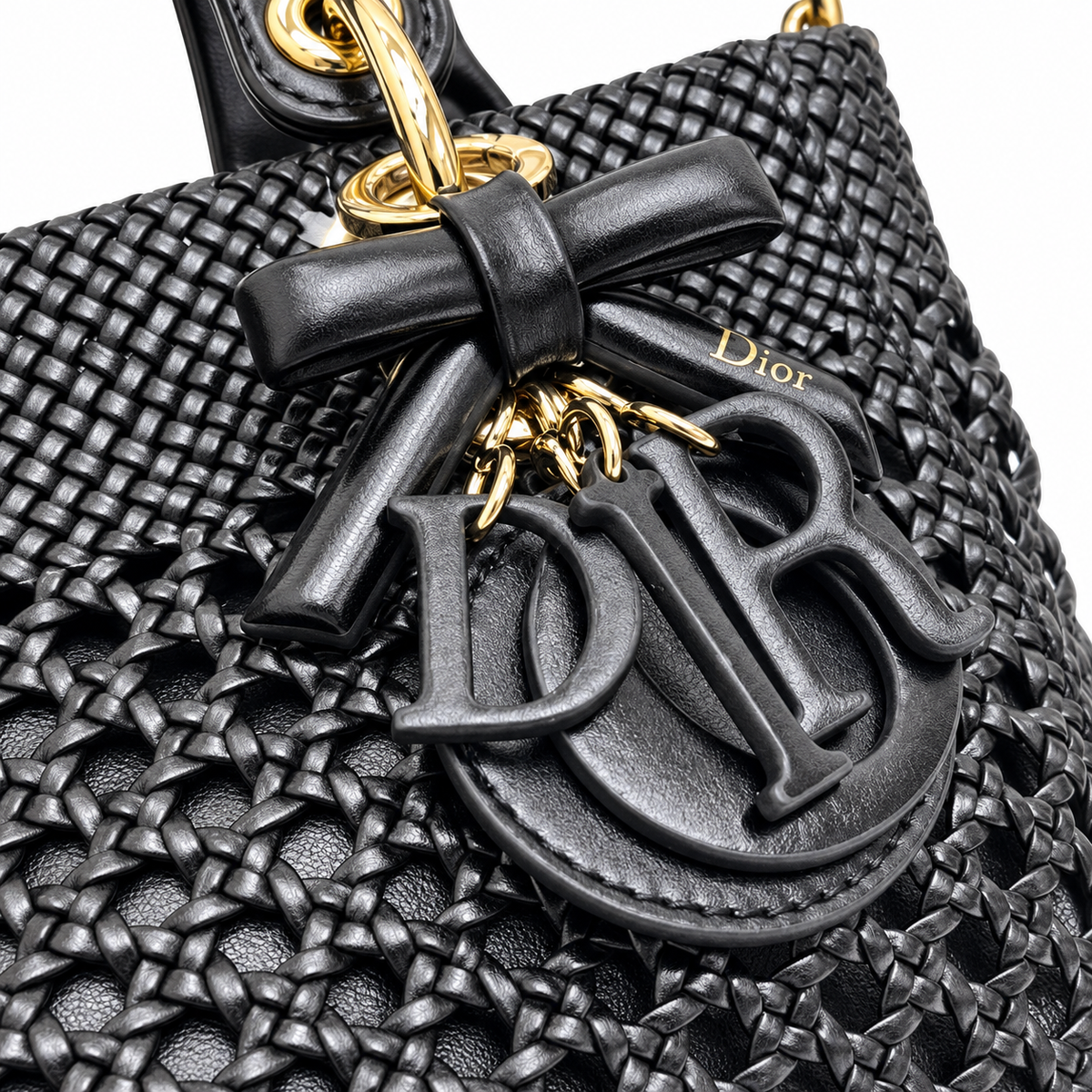 Lady Dior Medium Woven Leather Bag in Black with Gold CD Hardware
